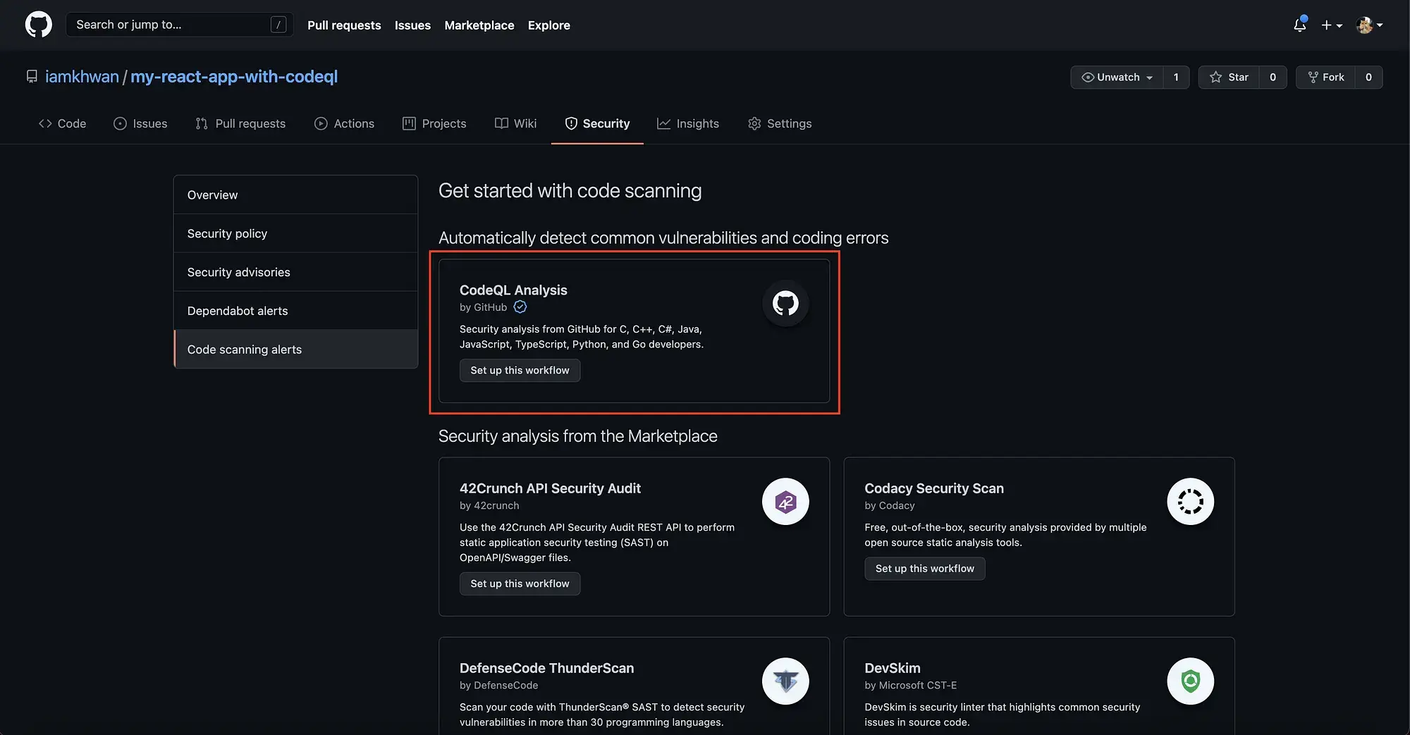 Step no.3 to setup CodeQL in Gthub