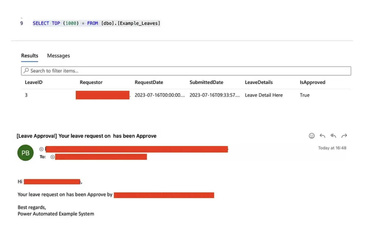 Approved an email and update row