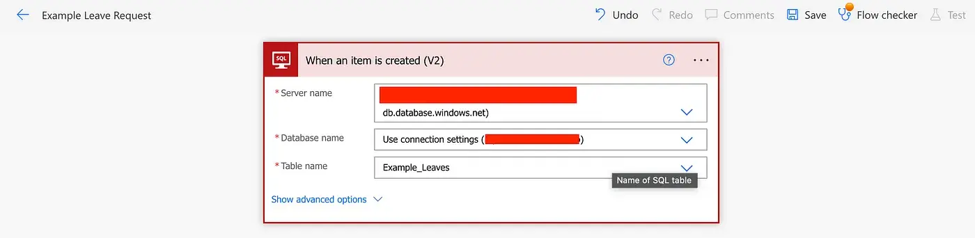 Choose SQL Connection in Flow