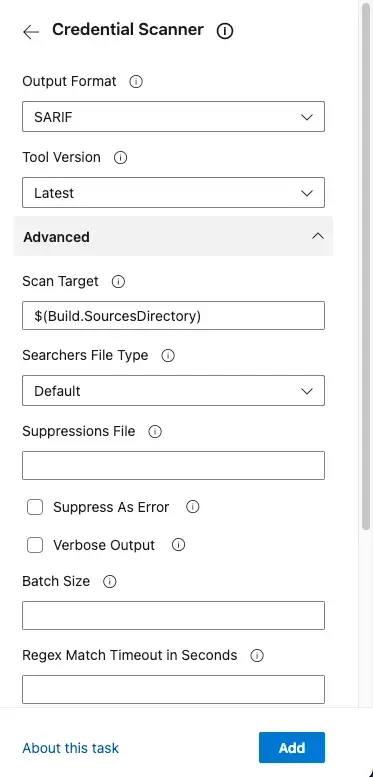 Setup the credential scanner panel