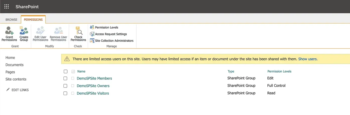 SharePoint Online Default Group Permissions